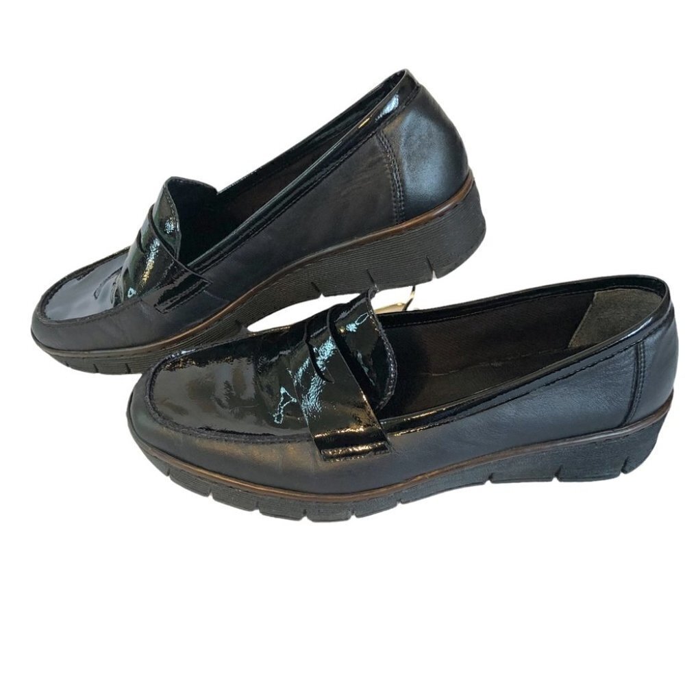 Rieker Ladies 41  Black Wedge Heel Loafers